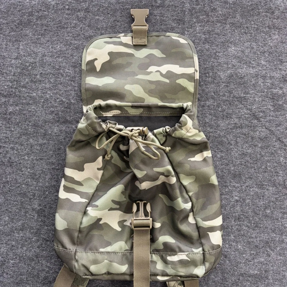 Victorias Secret PINK Mini Backpack Camo Green Canvas Buckle Flap Drawstring Bag - Picture 2 of 7